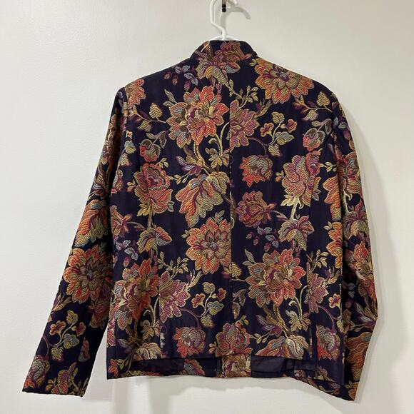 Coldwater Creek Women Sz Medium Purple & Gold Floral Tapestry Jacket Granny Fall - Picture 5 of 5